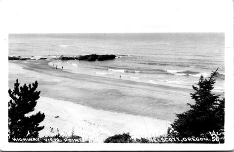 Vintage 1946 Highway View Point Beach Scene Nelscott Oregon Or Rppc