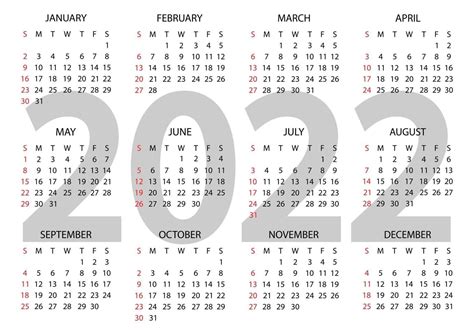 Printable Calendar 2022 2022 Calendar Printable Free Horizontal Red Images