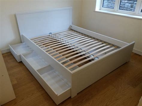 Ikea brusali bed frame with 4 large drawers on castors give you an extra storage space under the bed.thubs up if you like :)thank you all so much for. Ikea Brusali double bed with under bed storage drawers ...