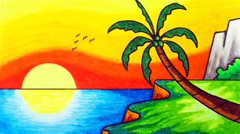 Simple Sunset Beautiful Scenery Drawing Create Your Very Own Sunset