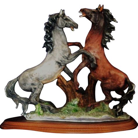 Italian Porcelain Sculpture Of Two Horses In Rearing Form By Dear