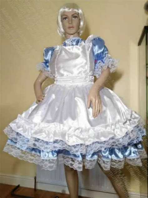 sissy maid satin dress cosplay costume tailor made blue free shipping 68 00 picclick