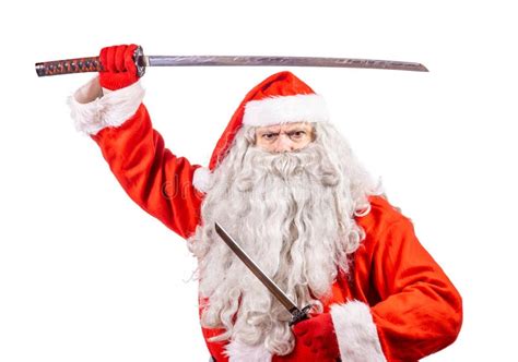 Santa Claus Is Armed With A Samurai Sword Stock Photo Image Of