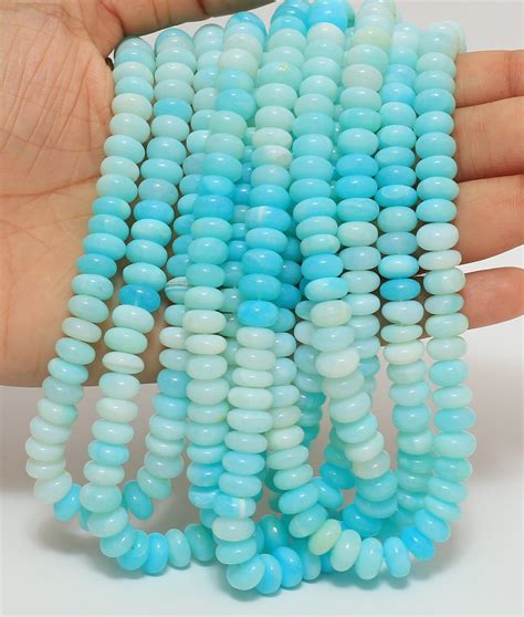 Natural Sky Blue Shaded Opal Smooth Rondelle Shape Beads 16 Etsy