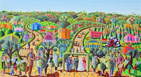 Jerusalem Naive Art Acrylic Painting By Raphael Perez Israeli Painter