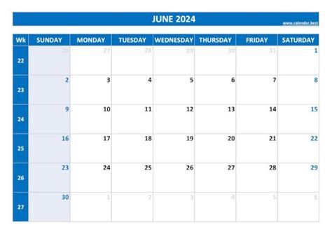June 2024 Calendar Calendarbest