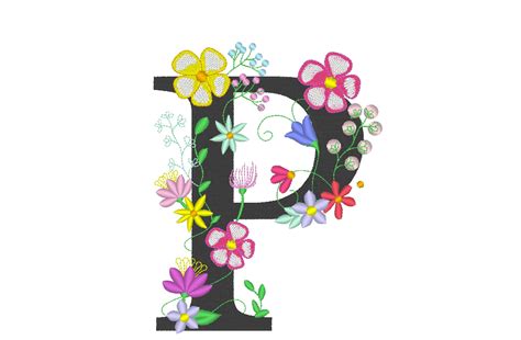 Floral Letter P Garden Flag Monogram Lace Swirl Flowers Block Font And