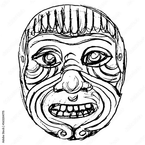 Mask Of Mesopotamian Demon Humbaba Wrinkled Scary Human Face