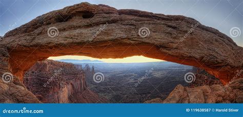 Panorama Mesa Arch In Canyonlands National Park Utah Stock Image
