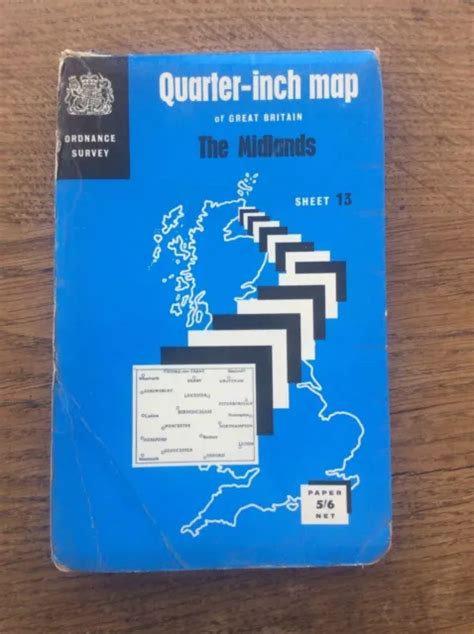 Vintage Fold Out 14 Wall Map Of Great Britain The Midlands Os Sheet