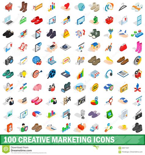 100 Creative Marketing Icons Set Isometric Style Stock Vector