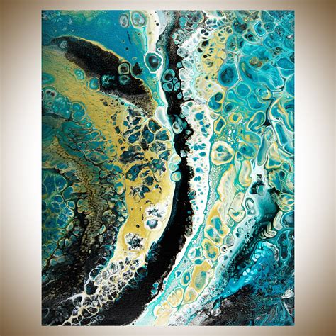 Acrylic Pour Fluid Painting Abstract Painting Turquoise Gold Etsy
