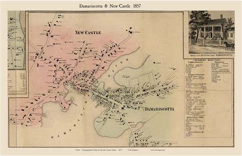 Damariscotta And New Castle Maine 1857 Old Town Map Custom Print