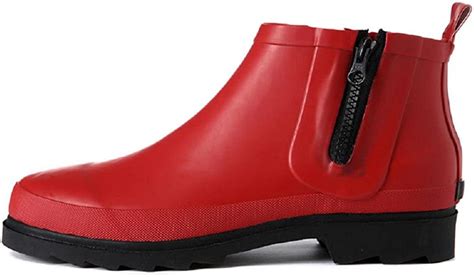 Women Ankle Rain Boots Lady Low Heels With Zip Chains Waterproof Welly