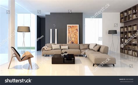 Modern Bright Living Room Interiors 3d Stock Illustration 696740080