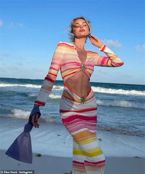 Elsa Hosk Flashes Her Taut Abs In A Pastel Cut Out Dress For Sun Soaked