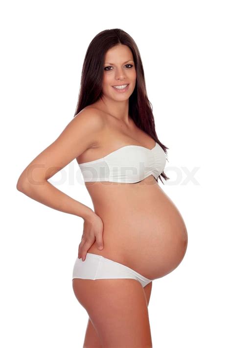 Beautiful Body Of A Pregnant Woman Covering Her Bare Chest With Arms Stock Image Colourbox