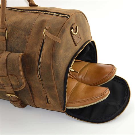 Buff Leather Duffle Travel Bag 20 Tan