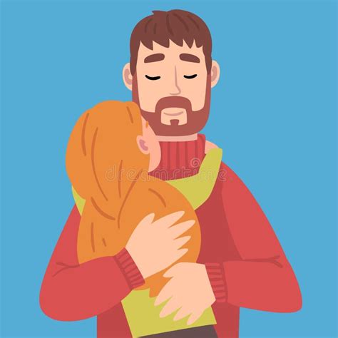 El Padre Abraza Al Bebé Cerrando Sus Ojos Caricatura Ilustrativa