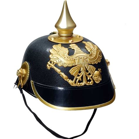 Plastic German Helmet Kaiser World War 1 2 Black Gold Pickelhaube Hat