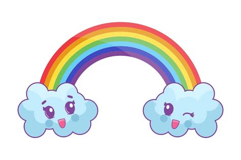 Premium Vector Rainbow With Happy Clouds Cartoon