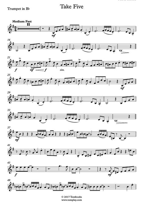Take Five Easyintermediate Level Brubeck Trumpet Sheet Music