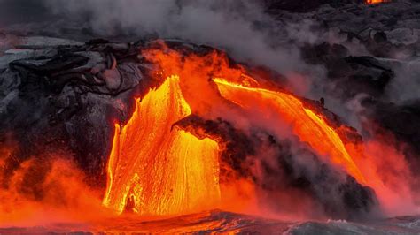 Kilauea Lava Flow To The Ocean Hawaii Volcanoes National Park 4k Uhd Youtube