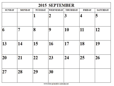 September 2015 Calendar Template