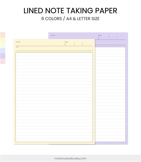 Lined Note Taking Paper Lined Note Template A Letter Etsy Notes Template Printable Notes