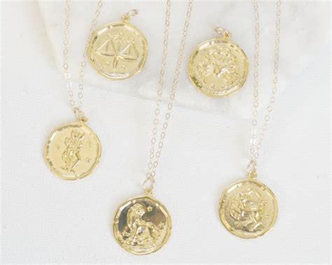 Gold Zodiac Coin Necklace Medallion Necklace Celestial Etsy