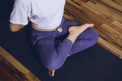 Young Woman Practicing Yoga In Home Stock Photo Image Of Floor