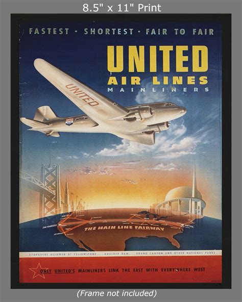 Vintage United Airlines C1940 Digital Tourism Travel Poster Etsy