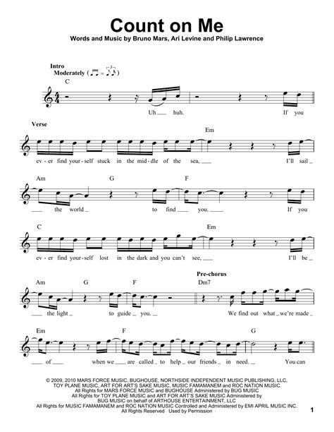 Count On Me Sheet Music Bruno Mars Pro Vocal