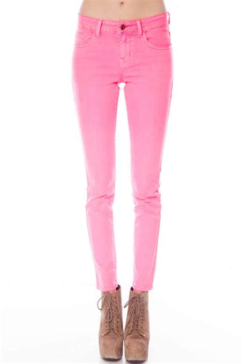 Neon Colored Skinny Jeans In Neon Pink 14 Tobi Us