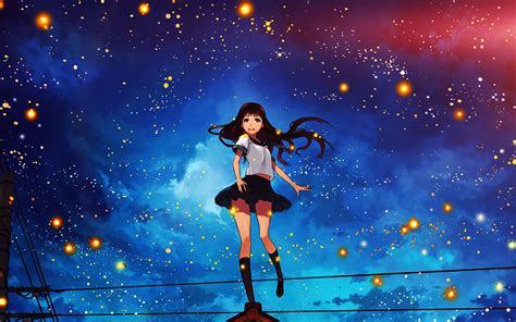 Au47 Girl Anime Star Space Night Illustration Art Flare