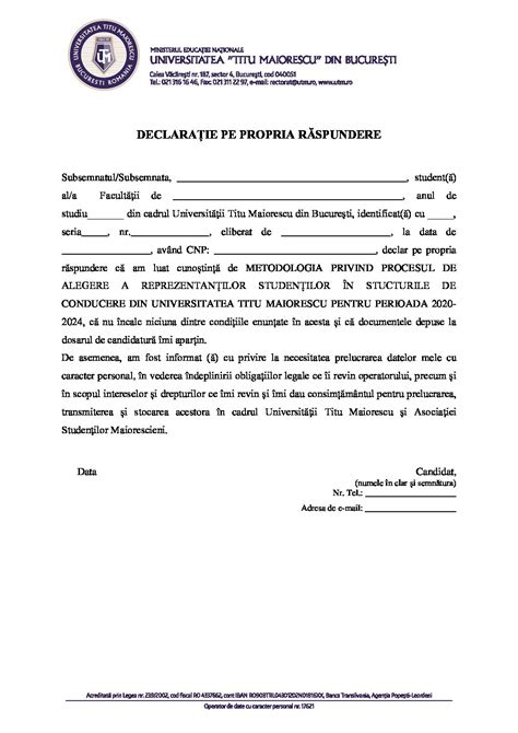 Declaratie Pe Proprie Raspundere Titu Maiorescu University