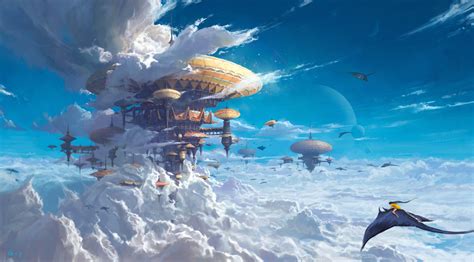 Sky Clouds Fantasy City Artstation Artwork Fantasy Art Hd Wallpaper