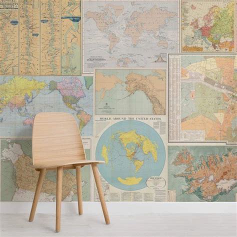 Vintage Retro Map Collage Wallpaper Mural Hovia UK Map Wallpaper Mural Wallpaper Quirky