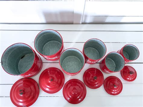 Airtight food storage containers by simply gourmet. Unique vintage red enamel storage jars with lid ...