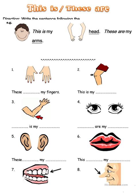 With 377 body parts worksheets, you are sure to find something that matches the level of your students. this , these -body parts - English ESL Worksheets for ...