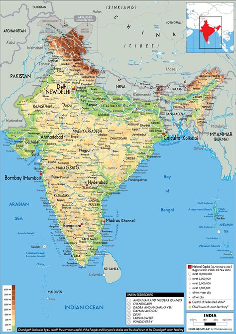 Physical Map Of India With States