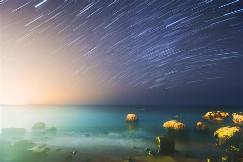 обои пейзаж море город ночь воды природа небо Звезды Пляжный