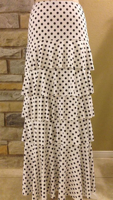 White And Black Polka Dot Ruffle Layered Skirt Maxi