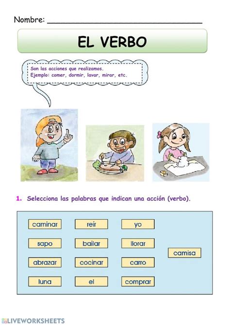 El Verbo Online Activity For Elemental Primaria Verbos En Espanol