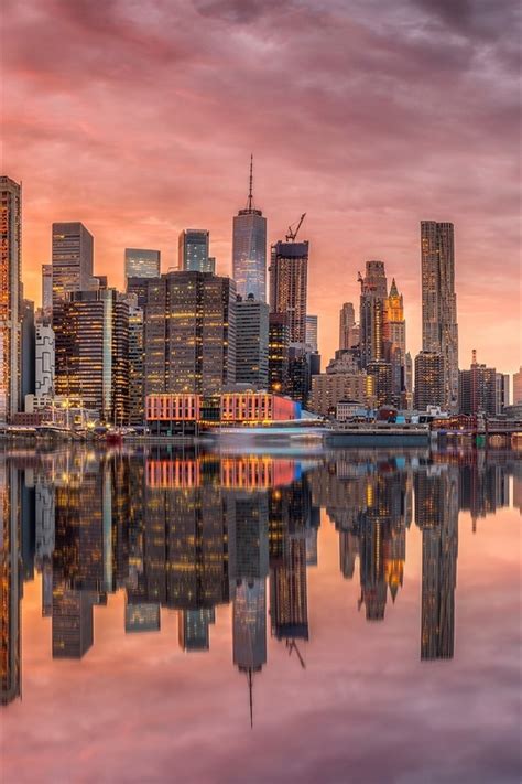 Fonds d'écran New york, usa, gratte-ciel, lumières, rivière, reflet eau