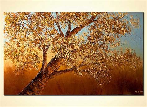 Textured Painting Blooming Tree Horizontal Abstract Floral Paintings