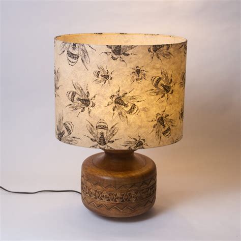Kanpur Carved Wooden Table Lamp Base With Oval Lamp Shade P42 40cm Wi