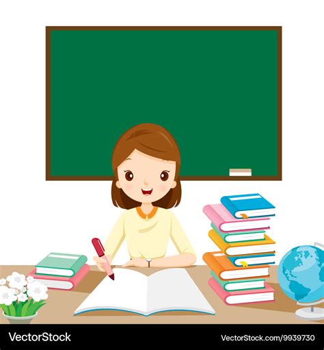 Woman Teachers Checking Homework On Table Vector Image