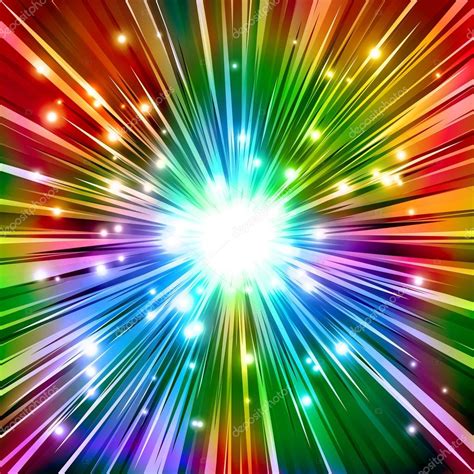 Explosion Fire Spark Particle Ray Beam Light Background Rainbow — Stock