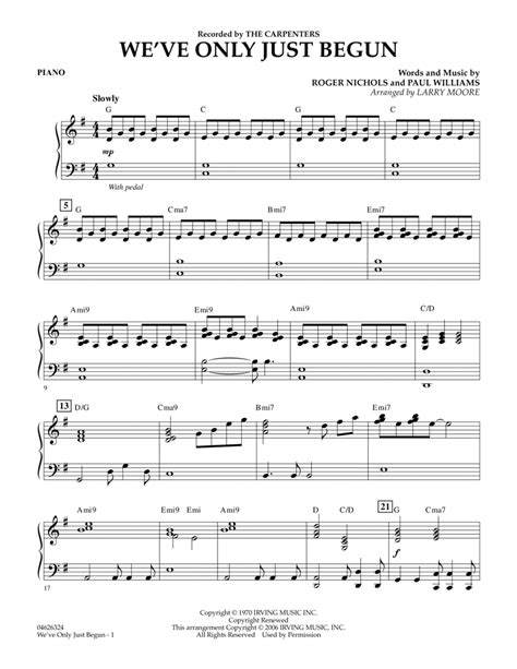 Download Weve Only Just Begun Piano Sheet Music By The Carpenters